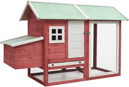Tidyard Chicken Cage with Non-Slip Walking Board for Easy Access to Upper Floor, Weatherproof, Chicken Aviary Chicken Coop, Duck Cabinet, Red, 170 x 81 x 110 cm, Solid Wood - QUORE