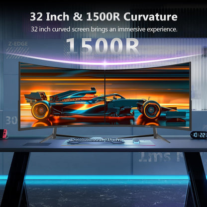 Z-Edge Gaming Monitor Curved 32'' 240Hz, 1ms, 1080P, FreeSync, Screen game LED 16:9, 1500R VA, 4000:1 Adjustable Tilt, 2×HDMI 2.0 & 2× DP 1.4, VESA(HDMI Cable Included)