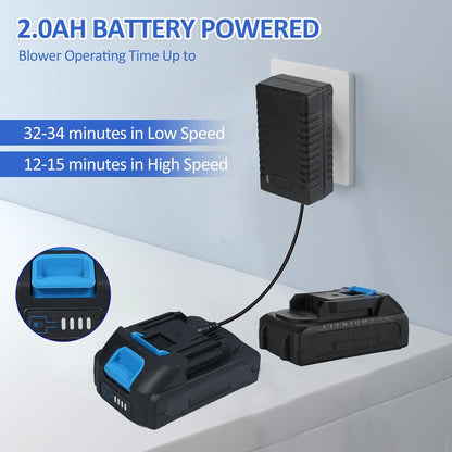 Accu-bladblazer 20 V krachtige borstelmotor 300 W handblazer handblazer 150 MPH bladblazer elektrische gazononderhoud bladblazer accu bladblazer 2,0 Ah voor de