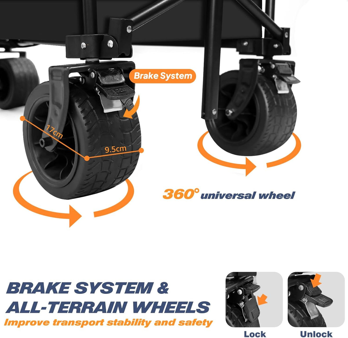 Chihee Handwagen, tuinwagen, inklapbaar, buiten, hulpprogramma, bolderkar, strandwagen, 254 l, zeer belastbaar, draagbare wagen, all-terrain wielen, oversized zijvak, 2 bekerhouders