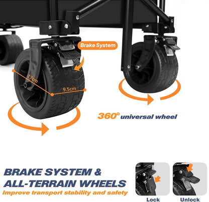 Chihee Handwagen, tuinwagen, inklapbaar, buiten, hulpprogramma, bolderkar, strandwagen, 254 l, zeer belastbaar, draagbare wagen, all-terrain wielen, oversized zijvak, 2 bekerhouders