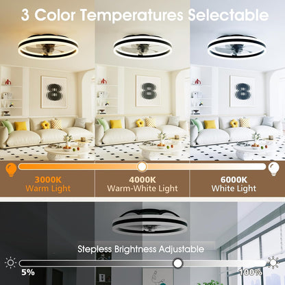 NIORSUN Plafondventilatoren van 50 cm met verlichting en afstandsbediening, 6 snelheden en 3000K-6500K dimbare stille plafondventilatorlamp, slimme moderne led-ventilatorverlichting voor slaapkamer
