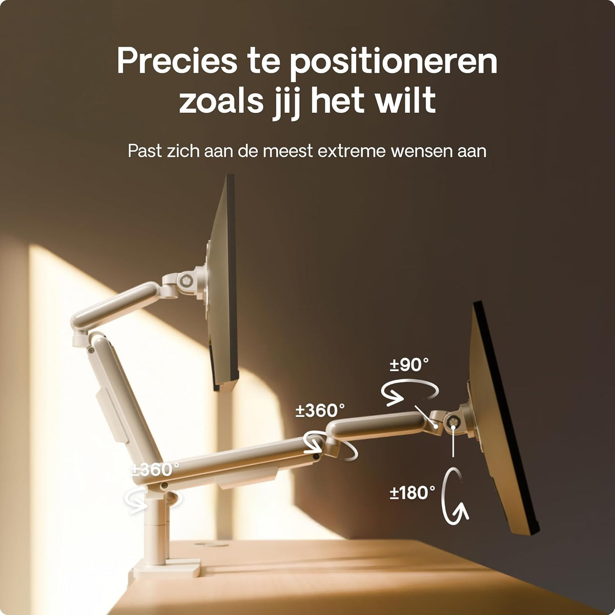 Desktronic Dual Monitor Bracket, Up to 34" & 8kg, 360° Rotation, Height Adjustable, Sturdy, Easy Installation, For Large Screens, Ergonomic Design, Compatible with All VESA 75/100, White - QUORE