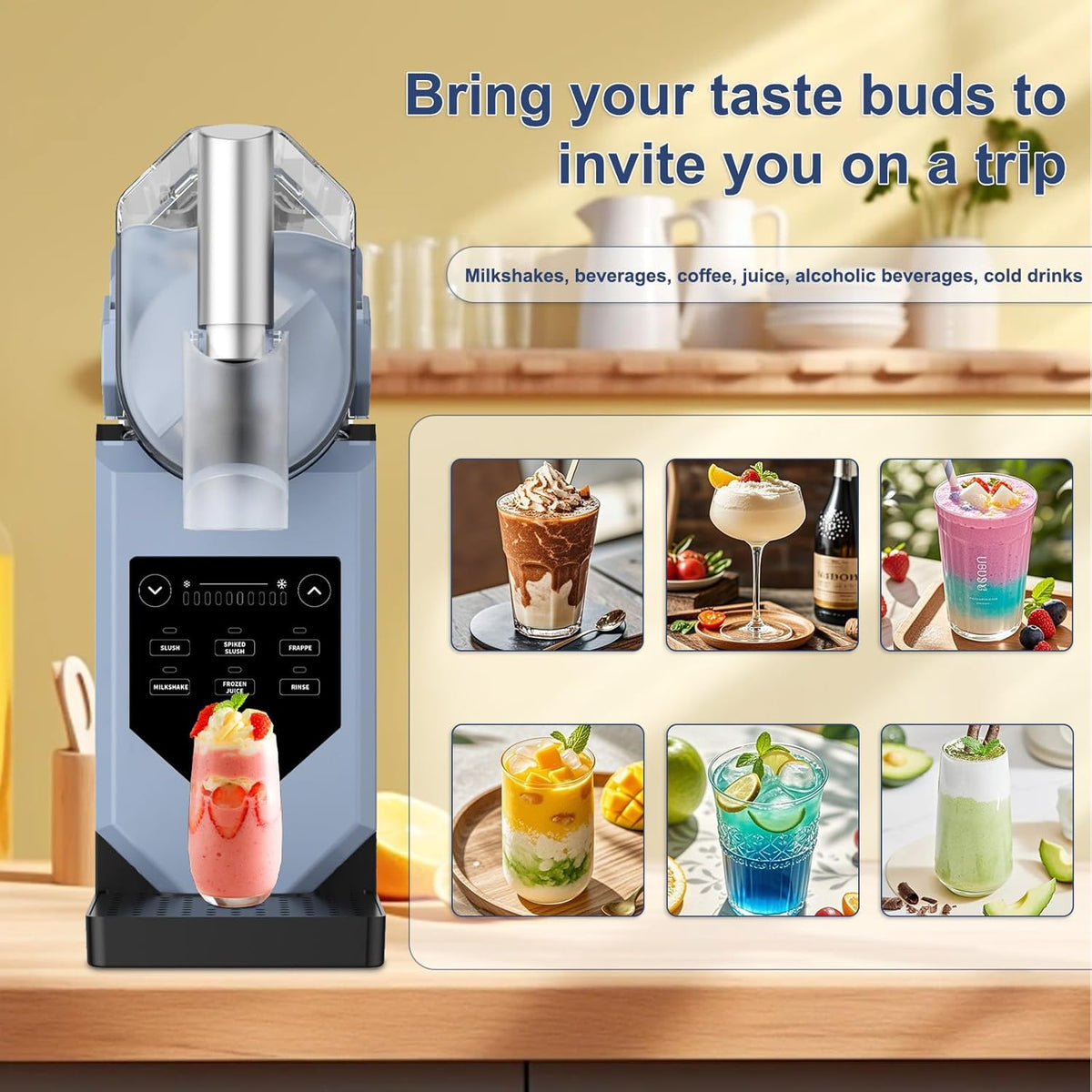 Slushy-machine voor thuis, 2 liter grote capaciteit bevroren drankmaker, geen ijsblokjes nodig, met 5 instellingen & auto-cleaning slushie machine voor ijs, smoothies, milkshakes