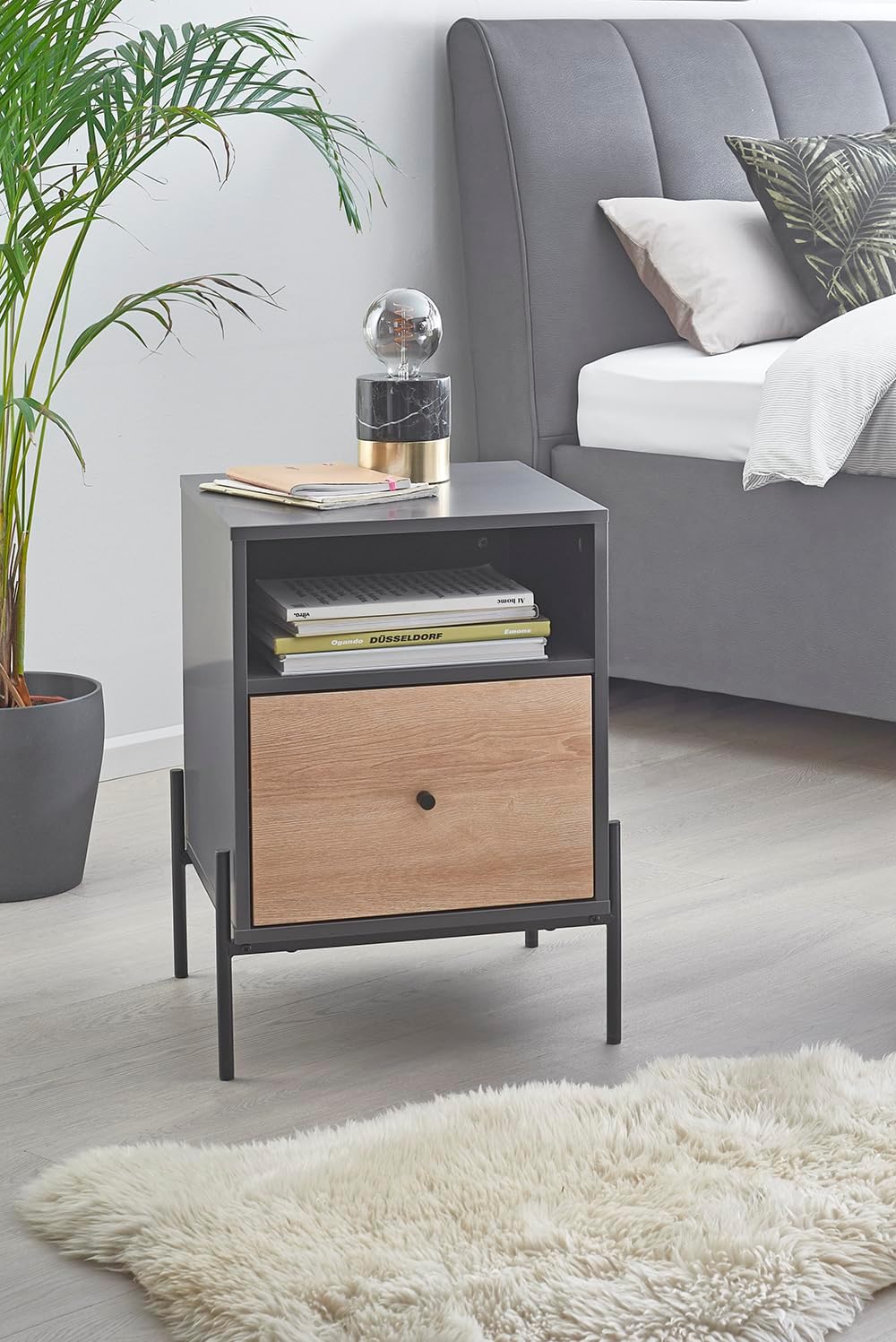 HAKU Consoletafel, antraciet, eiken, zwart, MDF, metaal, afmetingen: B 45 x H 60 x D 47 cm, stijl: modern