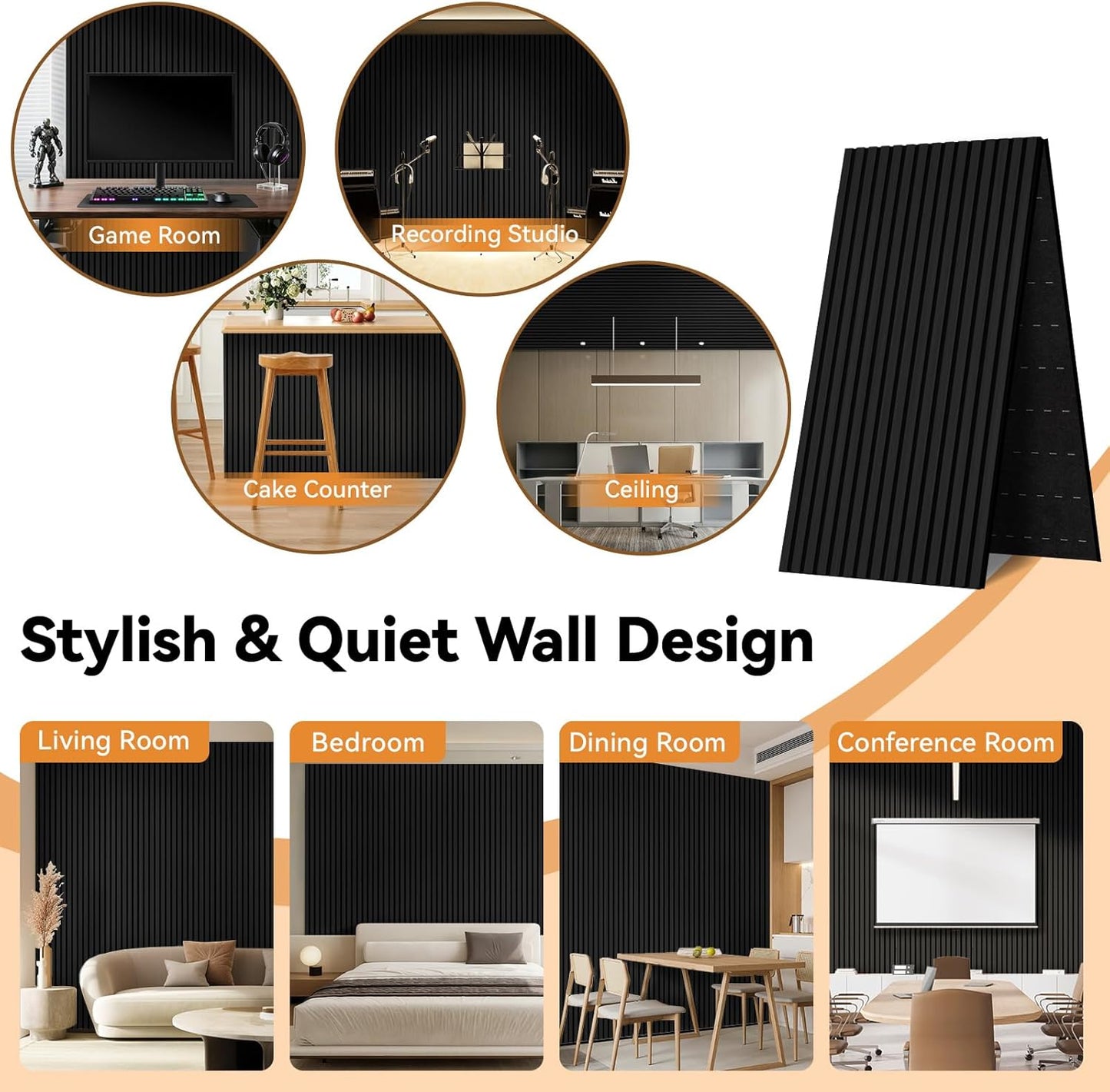 Akoestisch Houten Wandpaneel – Akoestisch Paneel – Houten Wandpaneel – Geluidsabsorberend Paneel – Akoestische Wandbekleding – 2400 x 600 mm, 2-Delig Opvouwbaar – MDF En Polyester Met Hoge Dichtheid, Geluidsabsorptie Tot 0,95