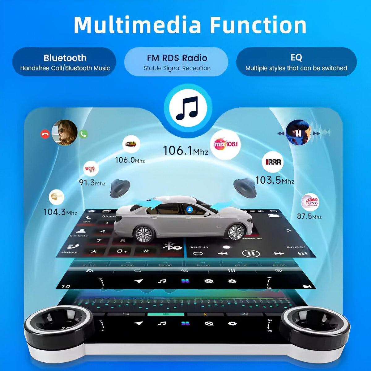 AudioTune Autoradio, 10,1 inch met Android 13 display, Apple Carplay Android auto, draadloos, stereo, bluetooth radio, autodisplay, autodisplay, automonitor, met navigator + FM-handgrepen, USB