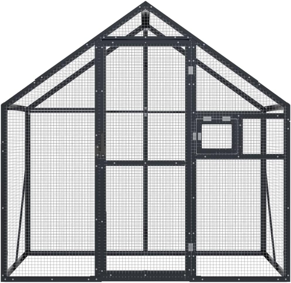 Volière – Vogelvolière – Buitenren – Vogelkooi – Kippenhok – Aluminium Frame – Afsluitbare Deur en Raam – Ruim 179x100x185 cm – Antraciet