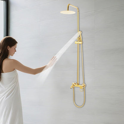 Douchesysteem Roestvrij Staal – Douche Set – Regendouche – Handdouche – Badkamer Paneel – Verstelbare Hoogte 80-117 cm – Gouden Kleur & 360° Draaibare Regendouchekop