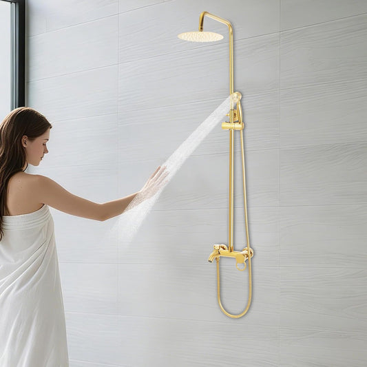 Douchesysteem Roestvrij Staal – Douche Set – Regendouche – Handdouche – Badkamer Paneel – Verstelbare Hoogte 80-117 cm – Gouden Kleur & 360° Draaibare Regendouchekop