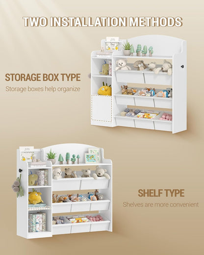 Hzuaneri Children's Bookshelf, Wooden Bookshelf, Toy Shelf with 8 Non-woven Boxes, Suitable for Children's Room, Living Room, Study Room White 30 x 110 x 104 cm KB42003W