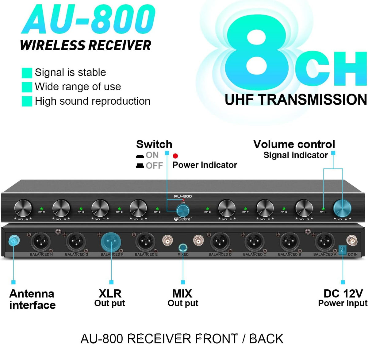 Draadloze microfoonset – Microfoonsysteem – UHF microfoonset – Draadloos microfoonsysteem – Karaoke microfoonset – 8-Kanaals Set Met 4 Handmicrofoons En 4 Bodypack Zenders – Metalen Ontvanger Met Squelch-Circuit