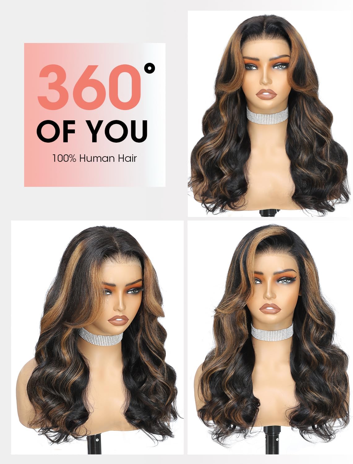 Gelaagde Curtain Bangs Pruik van Echt Haar 1B/30 Zwart-Bruin – Lijmloze Pruik – Lace Front Pruik – Menselijk Haar Pruik – Body Wave Pruik – 6x6 HD Lace – 200% Dichtheid
