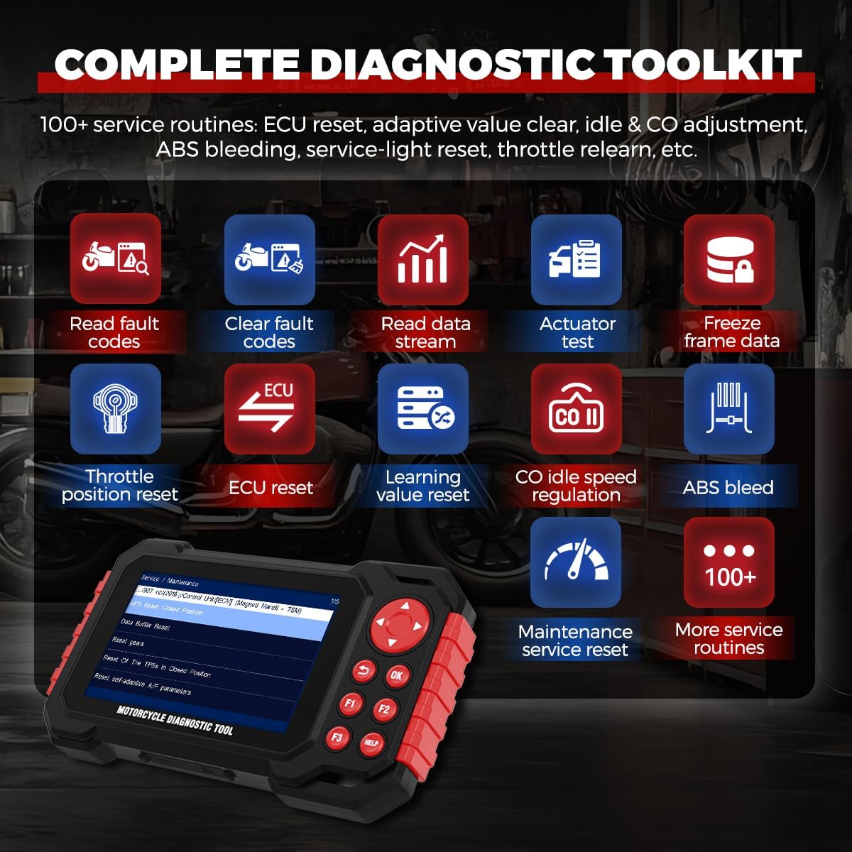 Motorfiets diagnostisch hulpmiddel, M7 volledig systeem motorfiets scangereedschap, motorfiets OBDII codelezer met Live Data Record/Auto Scan & Instant VLN-detectie/12 Langusges Compatibel voor Harley
