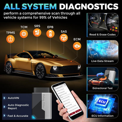 OBD2 Scanner – Diagnose Tool – Auto Scanner – Autodiagnose App – Bluetooth Scanner – Tweerichtingscontrole – 15+ Resetfuncties – Bluetooth 5.2 Verbinding