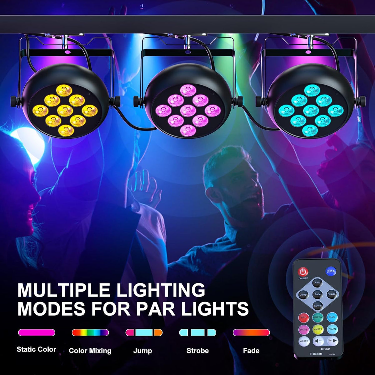4 stuks LED Par RGBW podiumverlichting, 9 leds DMX-5/8CH met afstandsbediening en 4 bedieningsmodi, PAR-spot voor DJ Disco Bar Party Bruiloft Kerstmis Haloween
