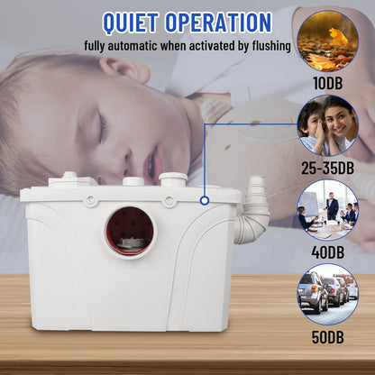 Sanitaire hakselaar, 700 W, afvalwaterpomp, 190 l/min, verticaal, 7 m, met 4 waterinlaten, geschikt voor toiletpompen, douches, badkuipen, wastafels