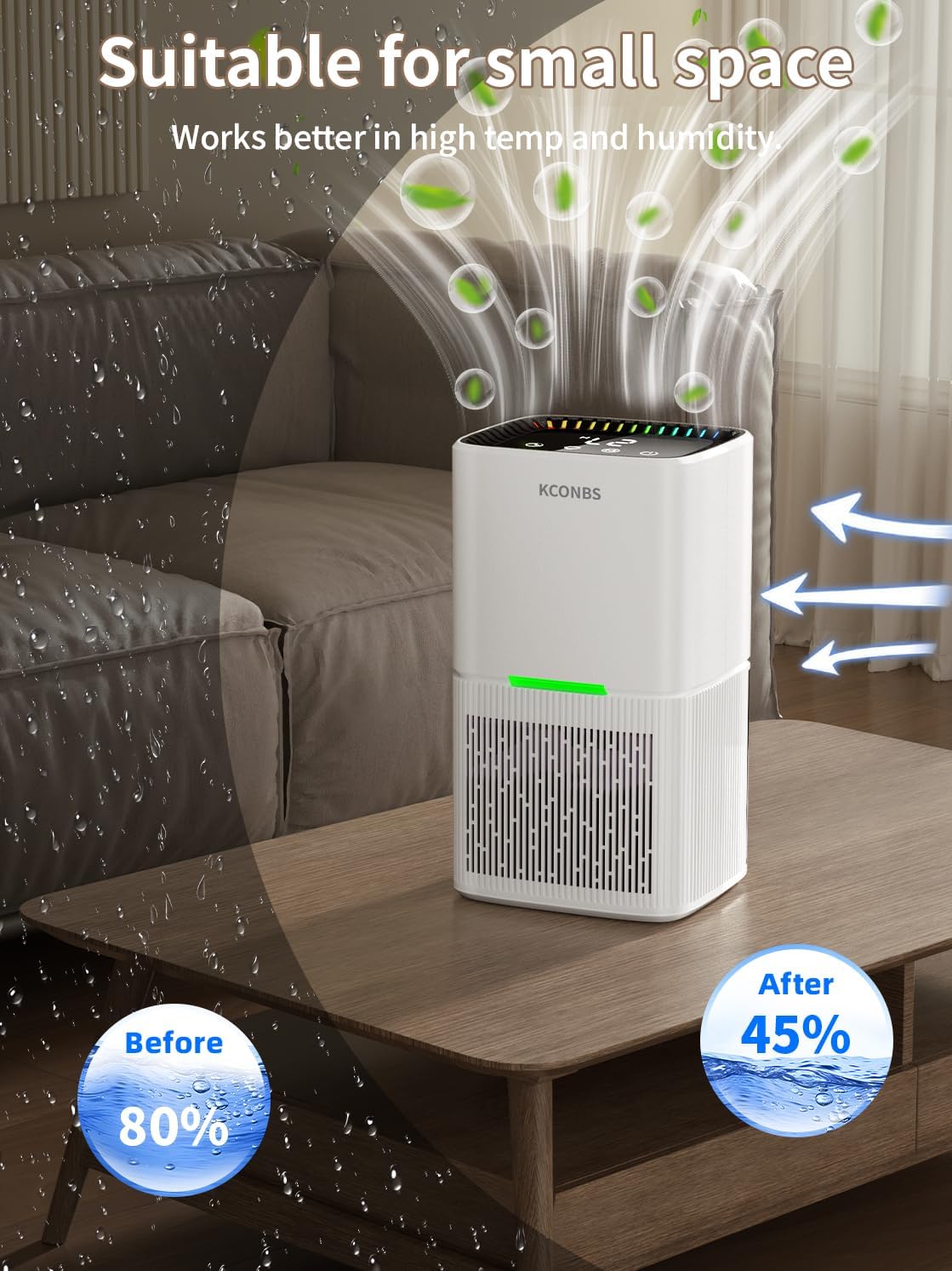 Luchtontvochtiger, 1800 ml, elektrische luchtontvochtiger, luchtontvochtiger met led-display en 7 kleuren, automatische uitschakeling, 24-uurs timer, 650 ml/dag, voor badkamer en slaapkamer