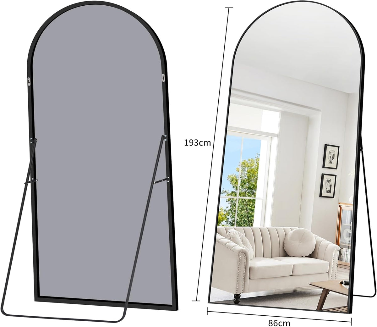 Full-body Spiegel – Grote Staande Spiegel – Muurspiegel – Volledige Lengte Spiegel – Zwarte Lijst Spiegel – 192 x 85 cm – Onbreekbaar Glas Met Aluminium Frame