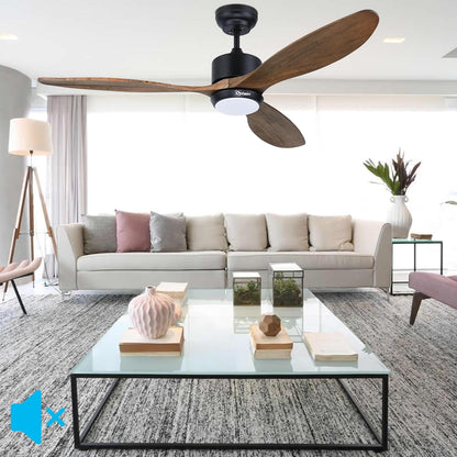 Ovalim 132 cm binnen buiten 3 bladen propeller Smart plafondventilator, stille DC motor massief houten plafondventilator met lichtafstandsbediening, app-besturing