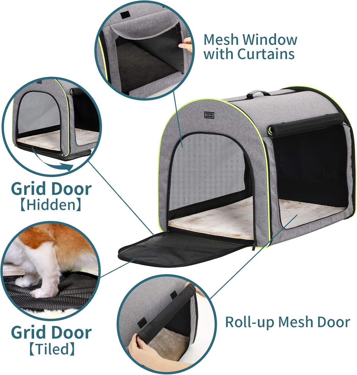 Petsfit Hondenbox, opvouwbaar voor grote honden, duurzaam en gezellig, kamerkennel met anti-open ritssluiting en pluche kussen, L