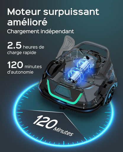 WYBOT A1 Zwembadrobot-accu met dubbel filtersysteem, 120 minuten, ultrastille reiniging voor zwembaden van 100 m², energiebesparend systeem en draadloze zwembadstofzuiger, mat, zwart-groen