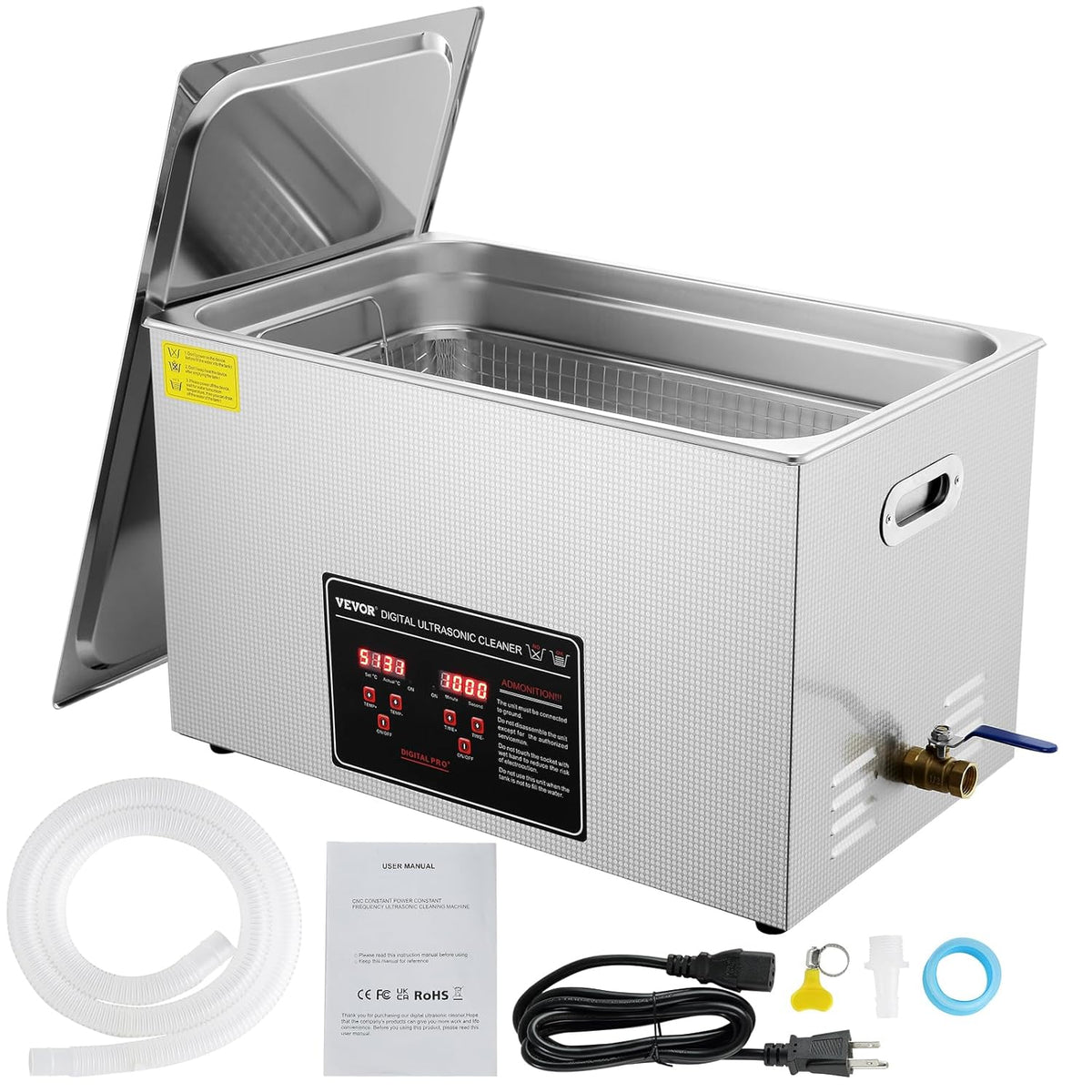 VEVOR Ultrasone reiniger, roestvrij staal, 600 W, 30 l, ultrasoon reinigingsapparaat met digitaal display, 0-30 minuten, ultrasone reiniging voor sieraden, brillen, horloges enz.