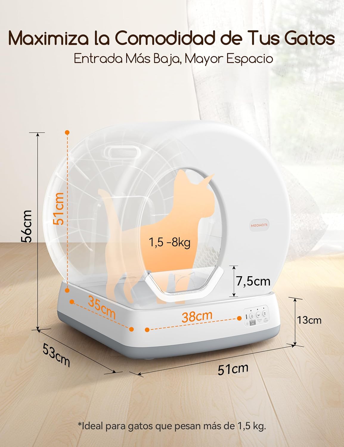 MeoWant Zelfreinigend kattentoilet, automatisch kattentoilet, anti-knikken, gesloten kattenbak voor grote en meerdere katten, app-bediening, robotstrooisel, geurloos, met mat