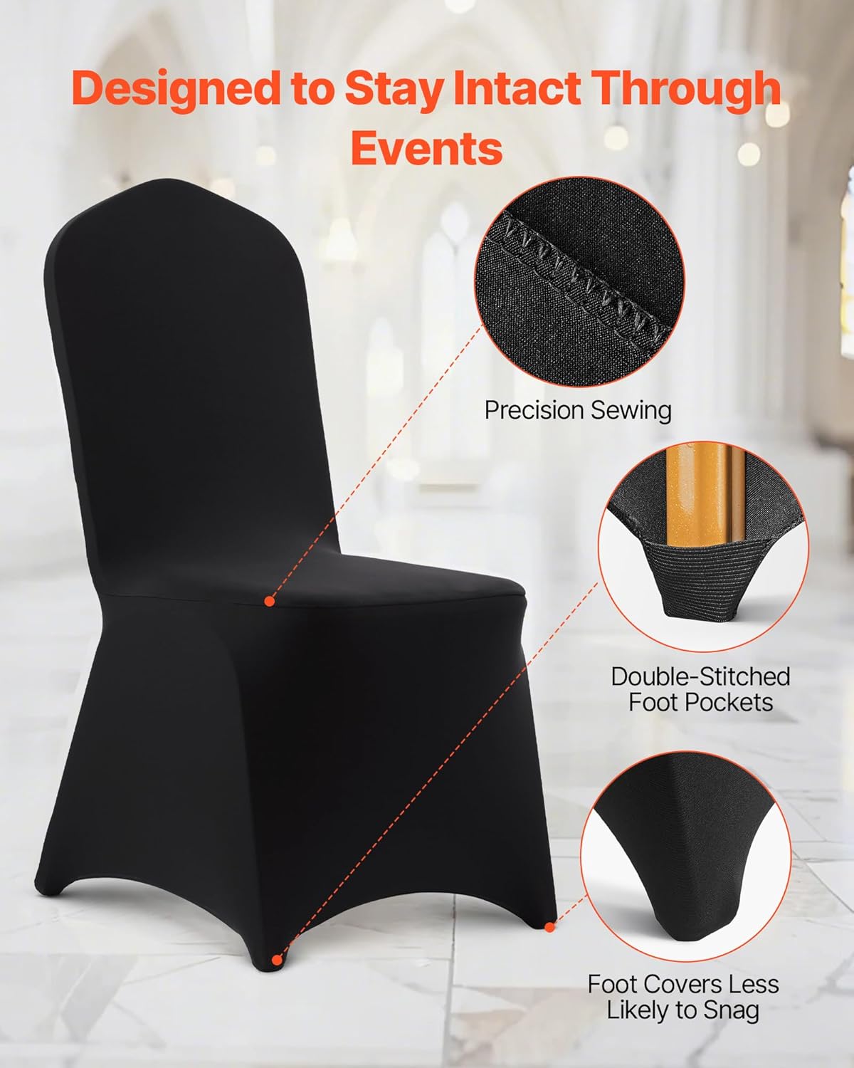 Stoelhoezen – Stoelhoes – Stoelbekleding – Beschermhoes – Stoelcover – Elastisch & Rekbaar – Set Van 150 Stuks – Zwart – Geschikt Voor Stoelen Tot 51x45x95 Cm – Machinewasbaar