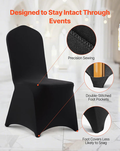 Stoelhoezen – Stoelhoes – Stoelbekleding – Beschermhoes – Stoelcover – Elastisch & Rekbaar – Set Van 150 Stuks – Zwart – Geschikt Voor Stoelen Tot 51x45x95 Cm – Machinewasbaar