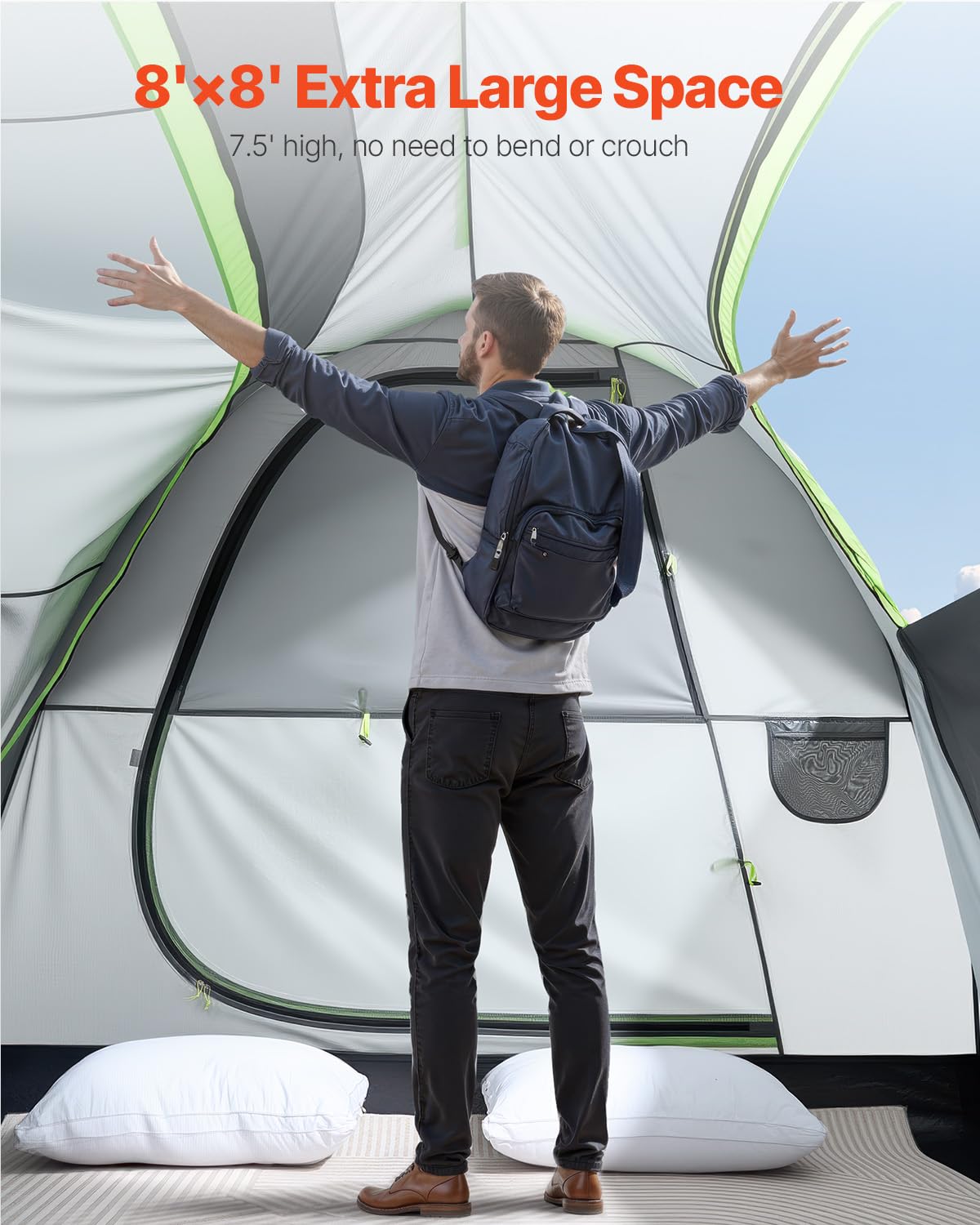 VEVOR Campingtent voor SUV, PU 2000 mm, waterdicht, ruim dubbellaags design voor 5-8 personen, met netramen, inclusief luifel en opbergtas, 2400 x 2400 x 2150 mm