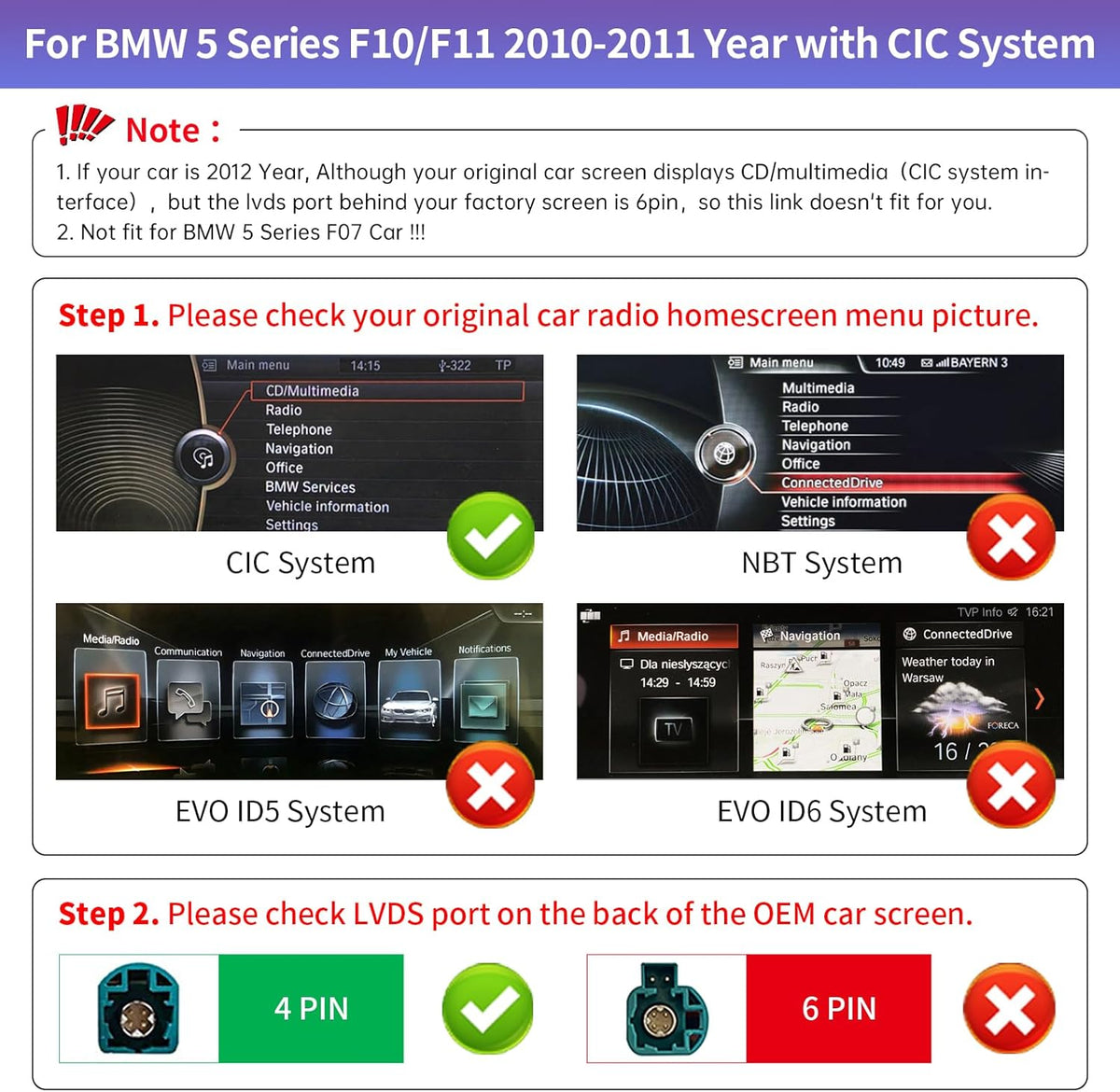 Road Top 10.25 Inch Car Radio Touch Screen Wireless CarPlay Android Car for BMW 5 Series F10/F11 2010-2011 Year with CIC System, Car Stereo Multimedia Radio Receiver - QUORE