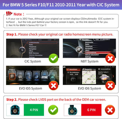 Road Top 10.25 Inch Car Radio Touch Screen Wireless CarPlay Android Car for BMW 5 Series F10/F11 2010-2011 Year with CIC System, Car Stereo Multimedia Radio Receiver - QUORE