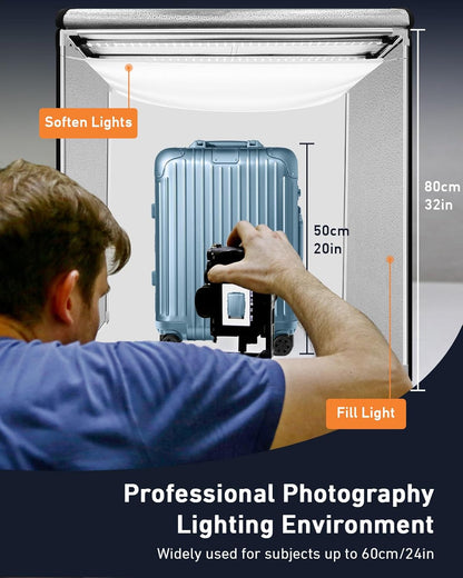 DUCLUS Fotobox 80 cm (32 inch), professionele opvouwbare fotostudioset met 3 verstelbare ledpanelen en 5600 K traploos dimbaar, 6 matte PP backdrops, lichttent voor grote productfotografie