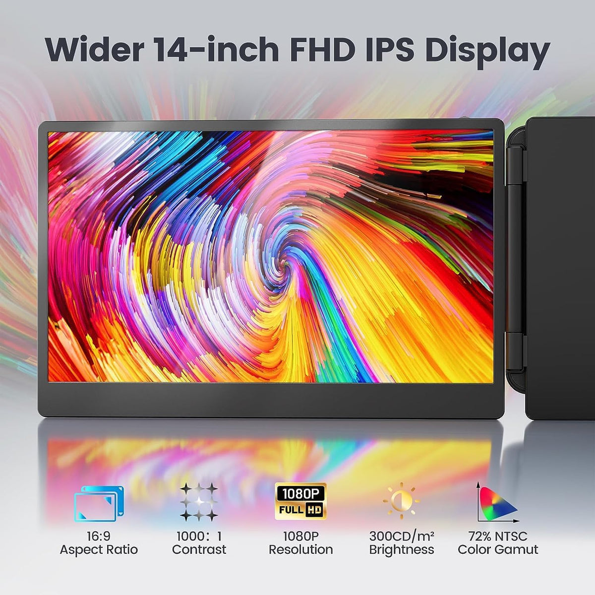 14" Draagbare Monitor – Extern Scherm – Laptop Display – Second Screen – Portable Screen – Full HD IPS Scherm – Compatibel Met 13,3” - 17,3” Laptops