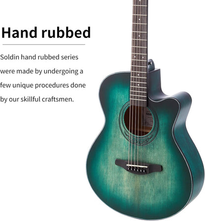 40 Inch Akoestische Gitaar Premium Solid Spar Top Cutway Acustica Guitarra Bundel kit Met Gig Bag, Gitaarstandaard, Tuner, Strap, Capo, Snaren, Reinigingsdoek en Pickts (Nijlblauw)