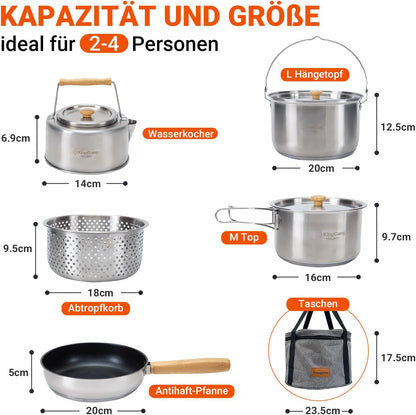 KingCamp Camping Cooker Set Stainless Steel Camping Pan Set Camping Pot Set for Camping Stove - QUORE
