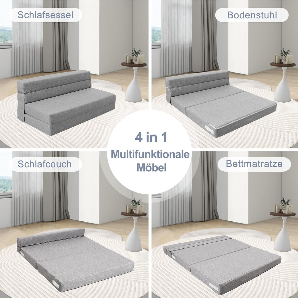 ANONER Traagschuim Uitklapbare Slaapbank met Kussen Twin Size Futon Slaapstoel voor Woonkamer Appartement (Queen, Light Grey)