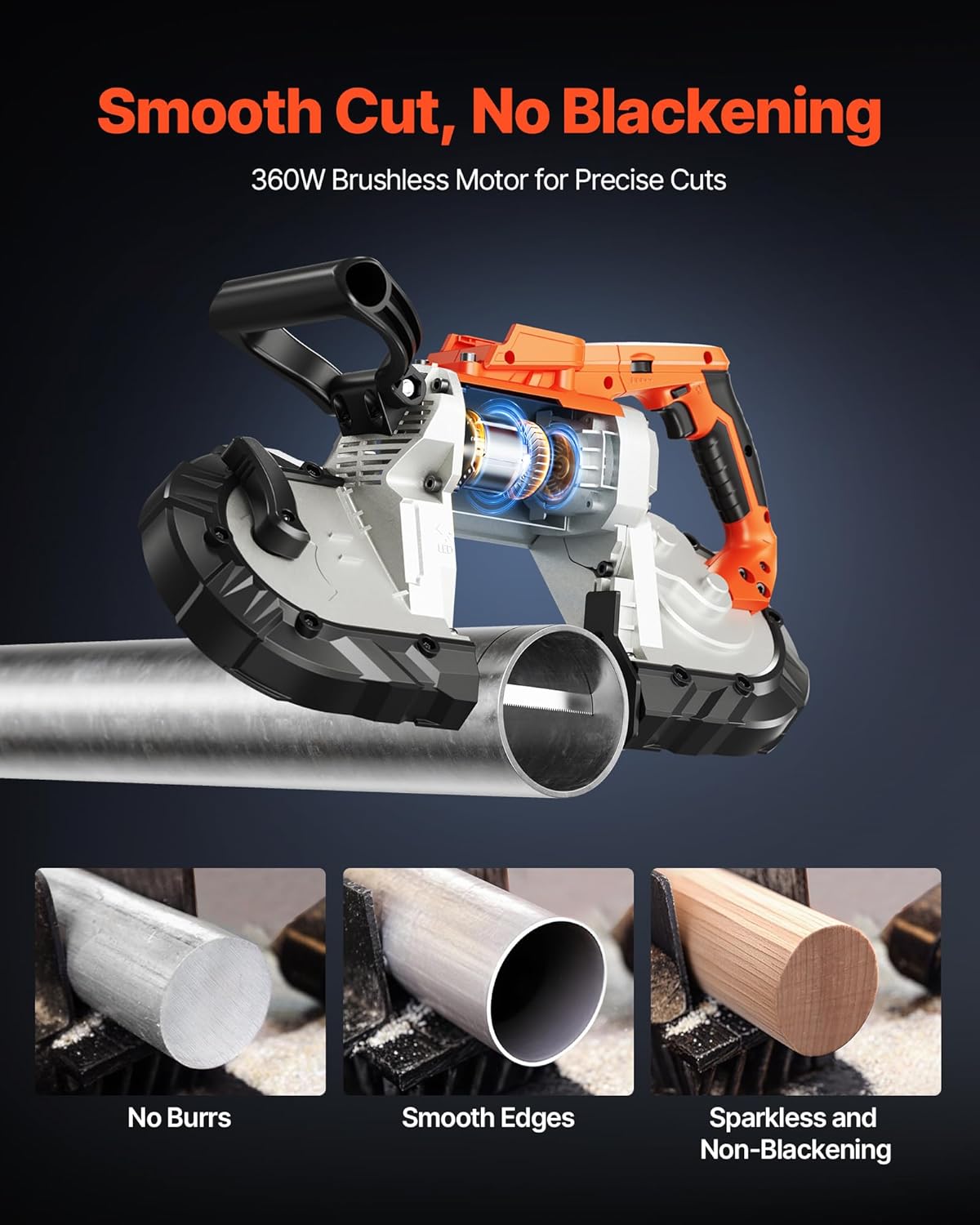 VEVOR Portable Band Saw, 20 V, 127 mm Deep Cut, 360 W with Brushless Motor, Portable and Compact, Wireless, Hook for Hanging, Variable Speed, Nude Tool Only