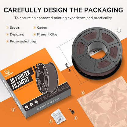 TECBEARS PLA-filament, mat, 1,75 mm, zwart, 10 kg, 30-600 mm/s, snel PLA-filament voor 3D-printers, mat PLA-filament, 1 kg spoel, maatnauwkeurigheid +/- 0,02 mm
