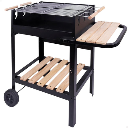 AKTIVE Draagbare houtskoolgrill met dubbele grill, metaal, 100,5 x 40 x 88,5 cm, 3 verstelbare hoogtes, 2 wielen voor eenvoudig transport, geëmailleerd metaal en hout, houtskoolbarbecues (52975)