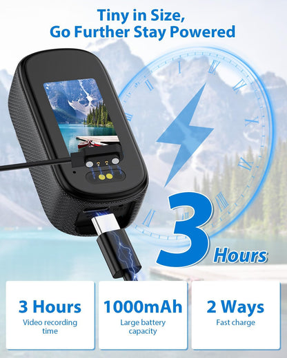 Mini Action Cam 4K WiFi, 32 GB bodycam lichaamscamera met scherm, 150° onderwatercamera, 30 m, kleine sportcamera, motorfiets, helmcamera, actiecamera, vlog, videocamera, multifunctionele accessoires