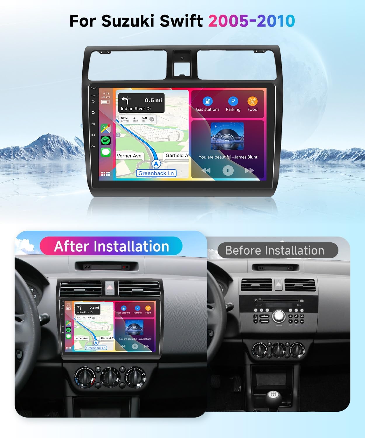Autoradio 2G+64G Android 15 voor Suzuki Swift 2005-2010, 10.1 Inch HD 2,5D Aanraakscherm Autoradio met Draadloze Carplay Android Auto GPS Wi-Fi USB Bluetooth FM RDS Radio Achteruitrijcamera