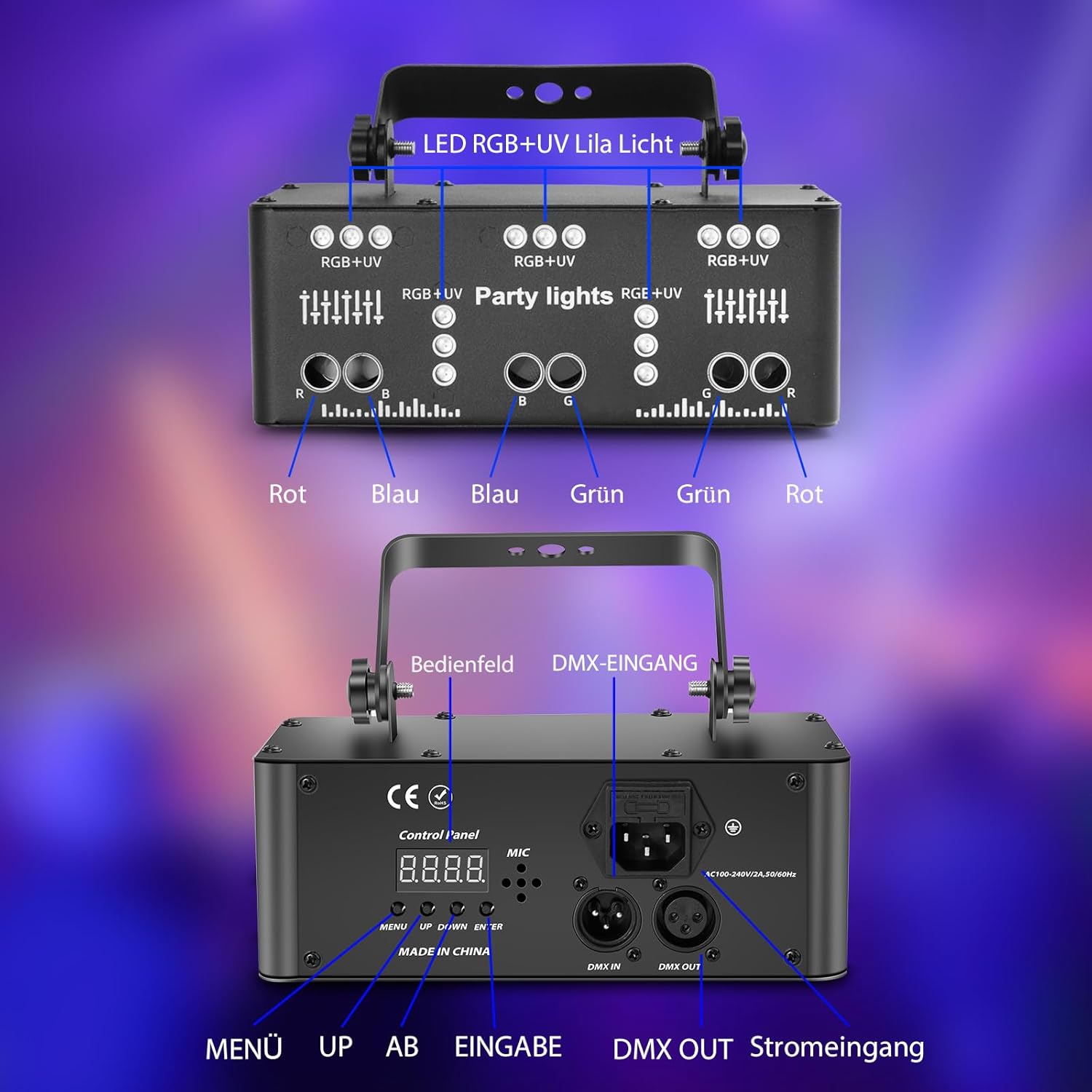 Disco Light Party Light, DMX Effects Light LED RGB DJ Projector Music Controlled Disco Lights For KTV Family Meeting Wedding Birthday Halloween - QUORE