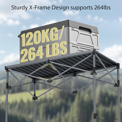Anbte Campingtafel opvouwbaar, 2 verstelbare hoogte 86,9 cm, grote oprolbare campingtafel ondersteuning 119,7 kg met opbergmand en tas, aluminium buitentafel, voor picknick reizen Bbq, 100 x 50 cm