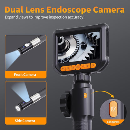 Endoscoopcamera met dubbele lens, 360° HD draaibaar, inspectiecamera, 4,3 inch, IP67 waterdichte buiscamera, kanaal, endoscoopcamera met 8 + 1 leds, 32G-kaart en draagtas, 1,5 m