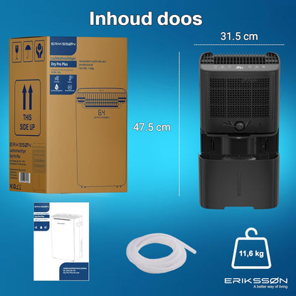 Luchtontvochtiger Dry Pro Plus - Ontvochtigt Tot 20 Liter Per Dag - Was-droog Functie - Geschikt Voor Slaapkamer, Badkamer, Woonkamer En Kelder - Dehumidifier - Zwart