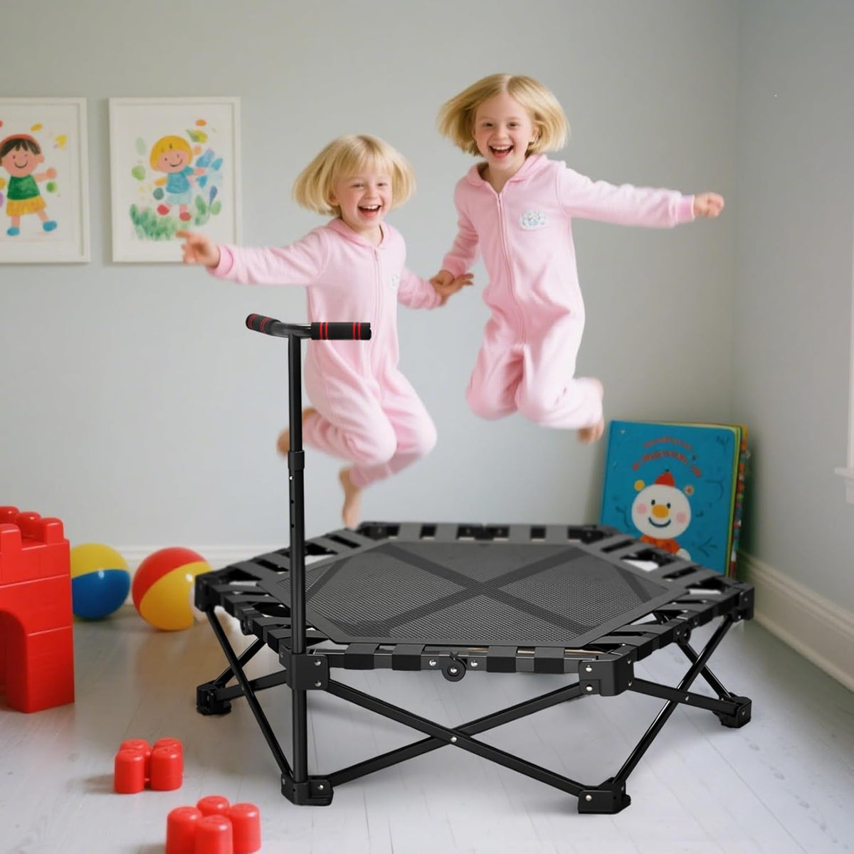 42" Fitness Trampoline met verstelbare handgreep One-Click Folding & Geen Montage Mini Trampoline Rebounder voor Volwassenen Binnen & Outdoor Max Belasting 300 KG