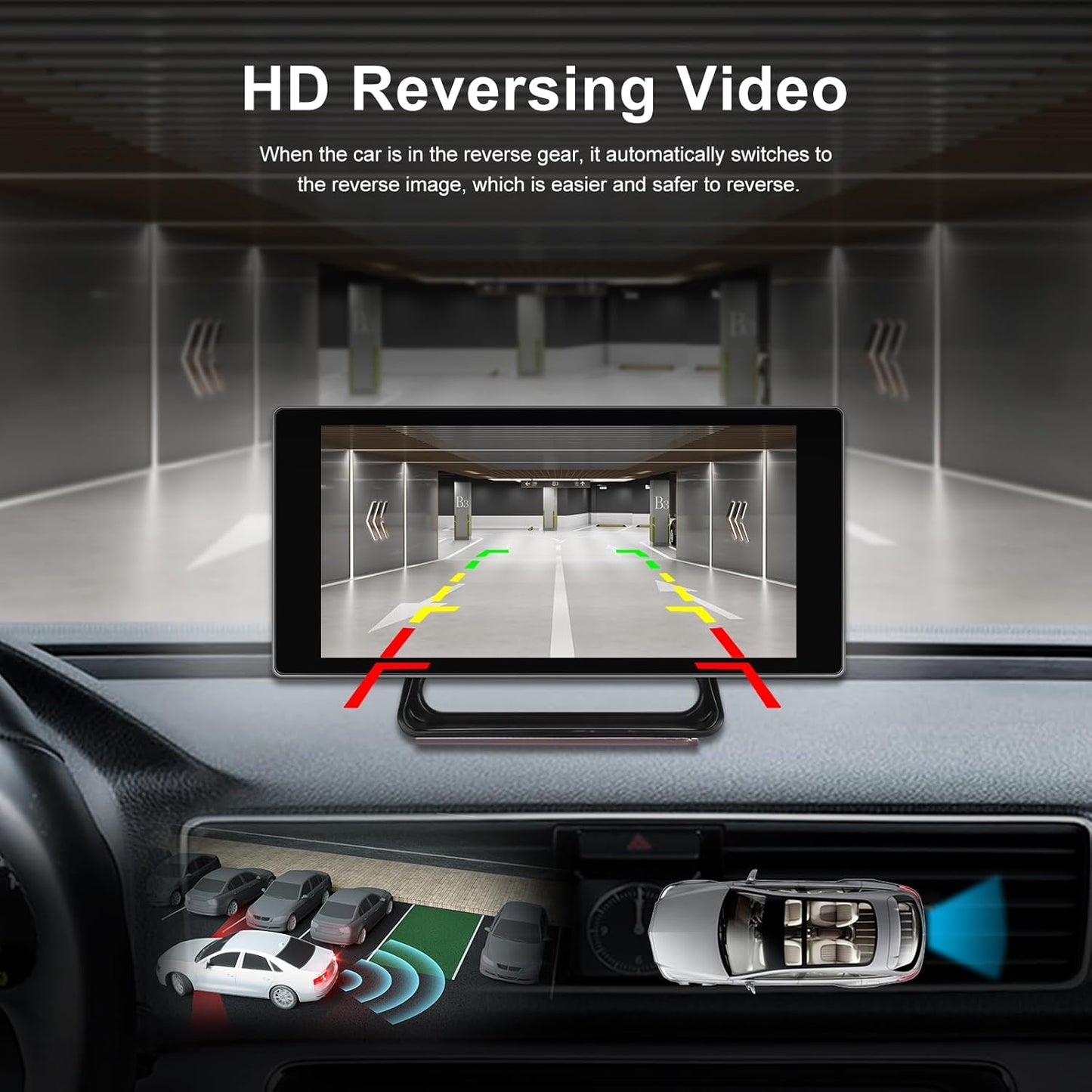 Apple CarPlay & Android Auto draagbare autoradio draadloze digitale media-ontvanger, navigatieapparaat voor auto met 4K Bluetooth-frontcamera/FM-zender/spraakbesturing/Google/GPS/AUX