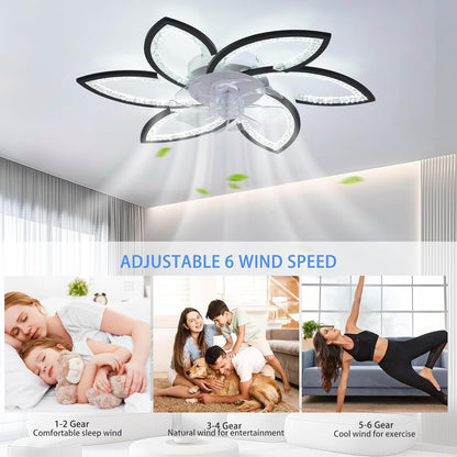 Plafondventilator met licht en afstandsbediening, moderne led-plafondventilator met variabele intensiteit, stille omkeerbare motor met windsnelheid, verstelbaar, voor woonkamer, 78 cm, zwart
